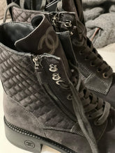 Load image into Gallery viewer, Chanel Grey Suede Combat Boots Size EU 40
