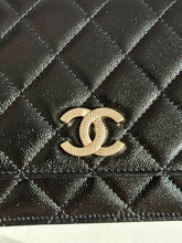 Load image into Gallery viewer, Chanel 22B Collection Black Caviar LGHW Classic Wallet on chain (WOC)