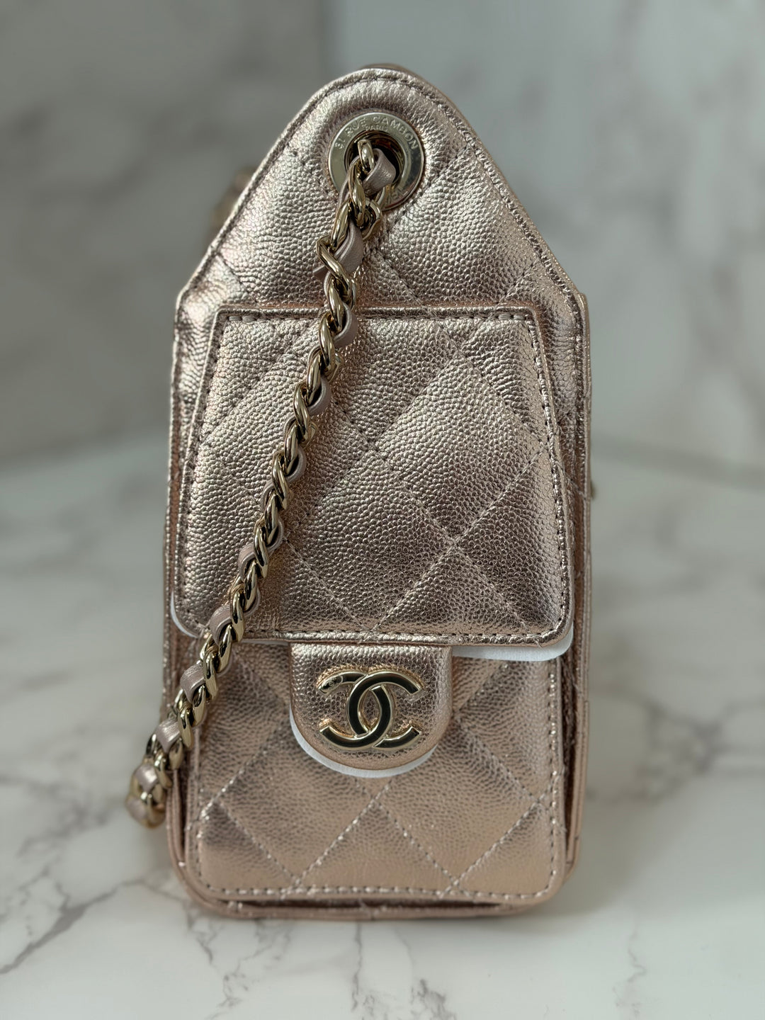 CHANEL 26C collection Mini 25 Hobo Bag in Rose Gold (Copper) Caviar Shiny GHW