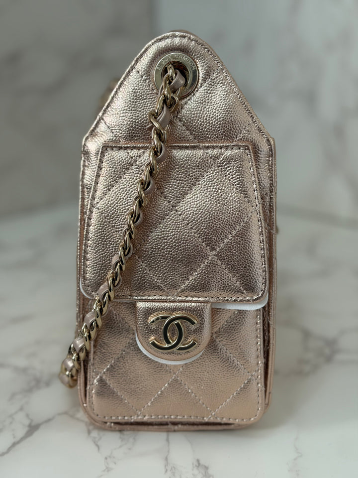 CHANEL 26C collection Mini 25 Hobo Bag in Rose Gold (Copper) Caviar Shiny GHW
