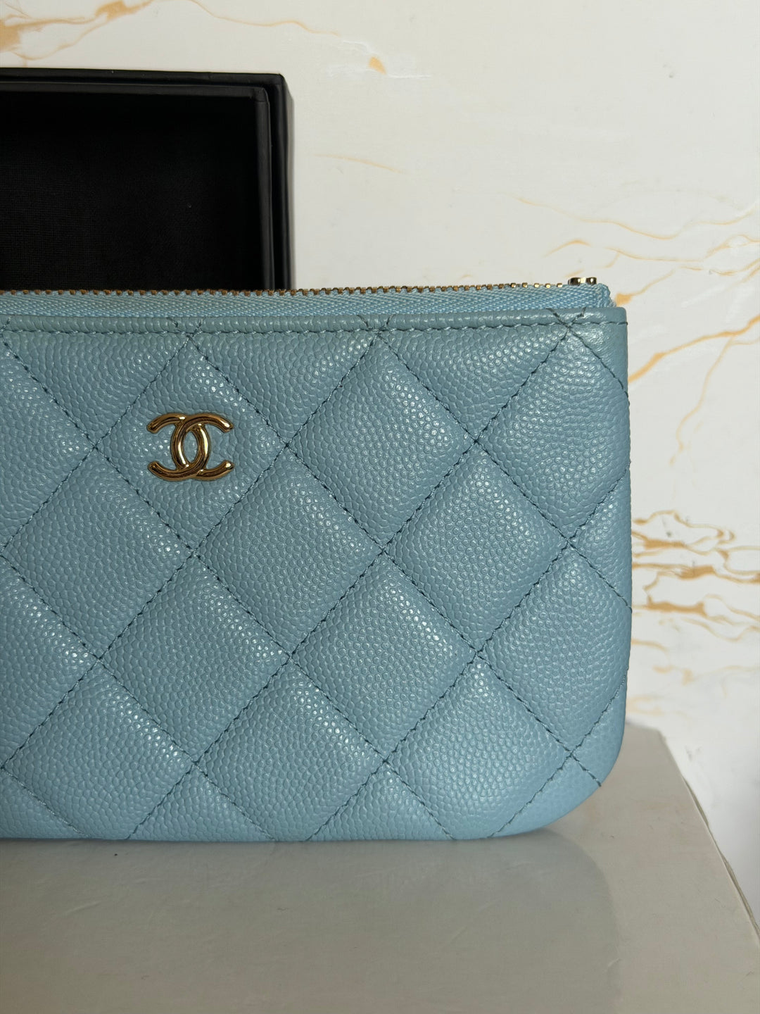 CHANEL series 31 Light Blue Caviar LGHW Mini O Case Pouch 15 cms