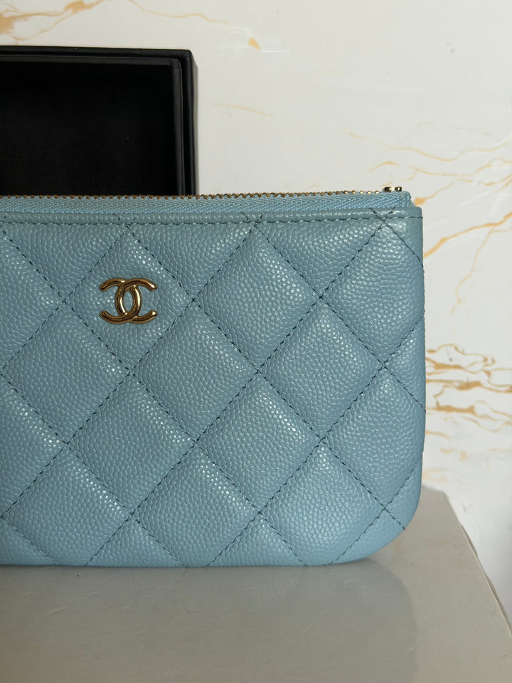 CHANEL series 31 Light Blue Caviar LGHW Mini O Case Pouch 15 cms