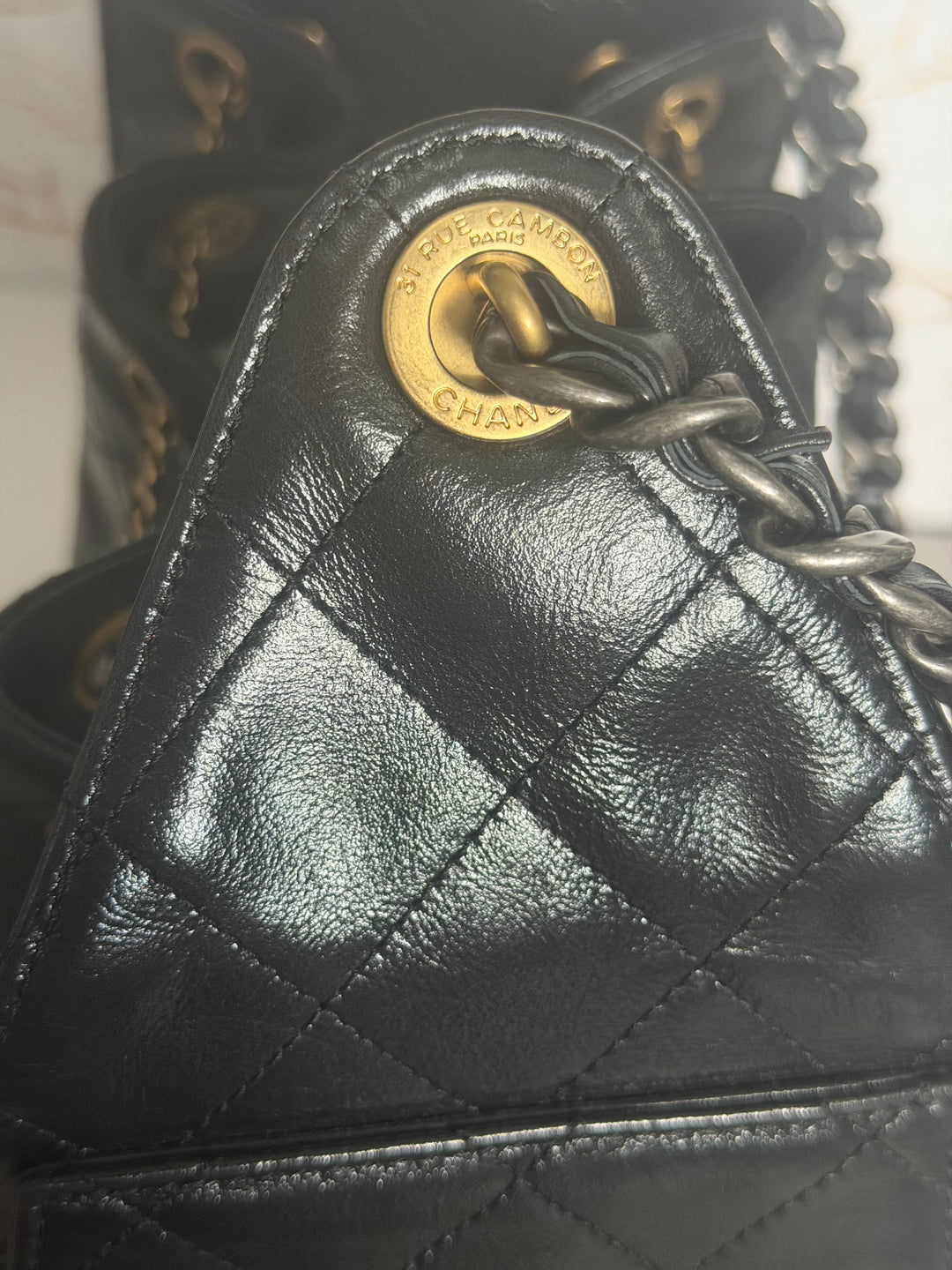 CHANEL Black Shiny Calf Skin Mixed Hardware 25 Hobo Bag size SMALL 2025/2026
