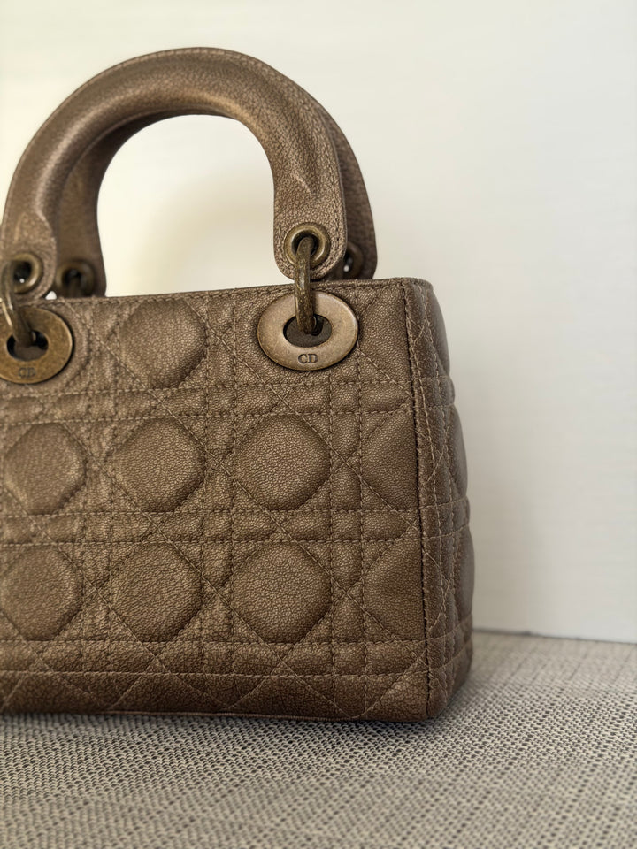 Dior Lady Dior Mini In Bronze Lambskin Bronze Hardware 2007
