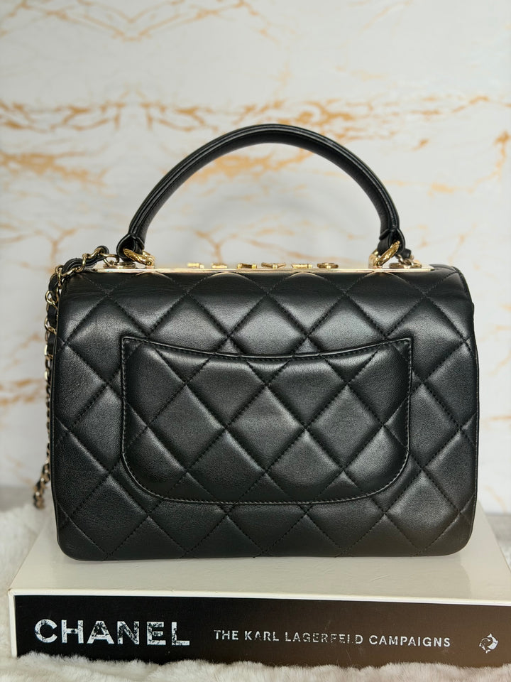 CHANEL Black Lambskin LGHW Trendy CC Flap Bag size SMALL with Non detachable Shoulder strap 2023