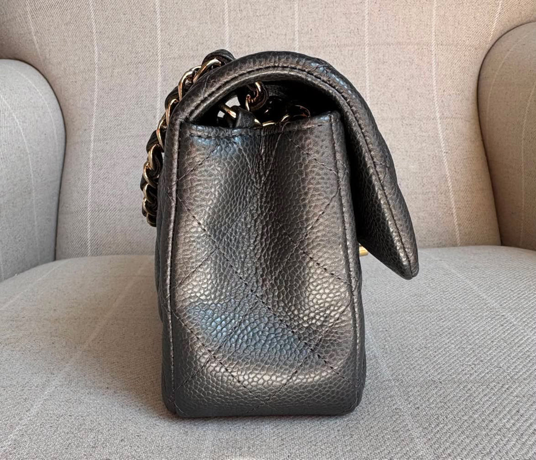 CHANEL series 25 18S iridescent pearly Grey caviar LGHW Mini Rectangular Flap Bag 2018