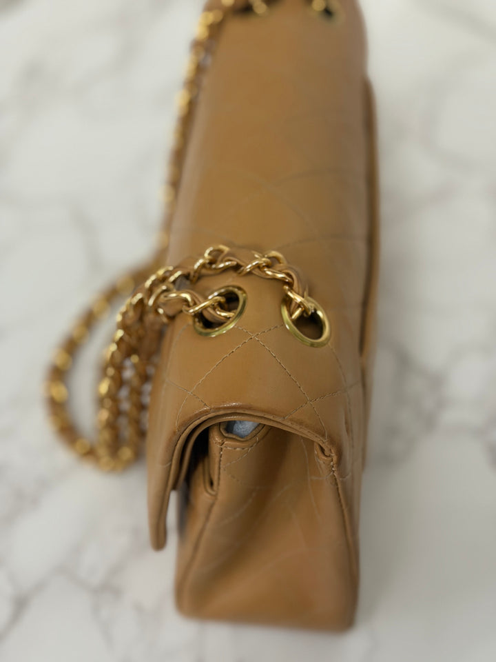 CHANEL series 4 Vintage 24K GHW Dark Beige Lambskin Timeless Classic Medium Double Flap Bag