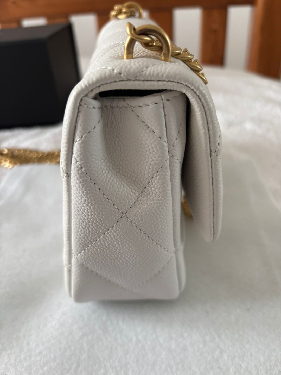 CHANEL 23P 2023 White Caviar Sweetheart Adjustable Chain Small Flap Bag Aged GHW