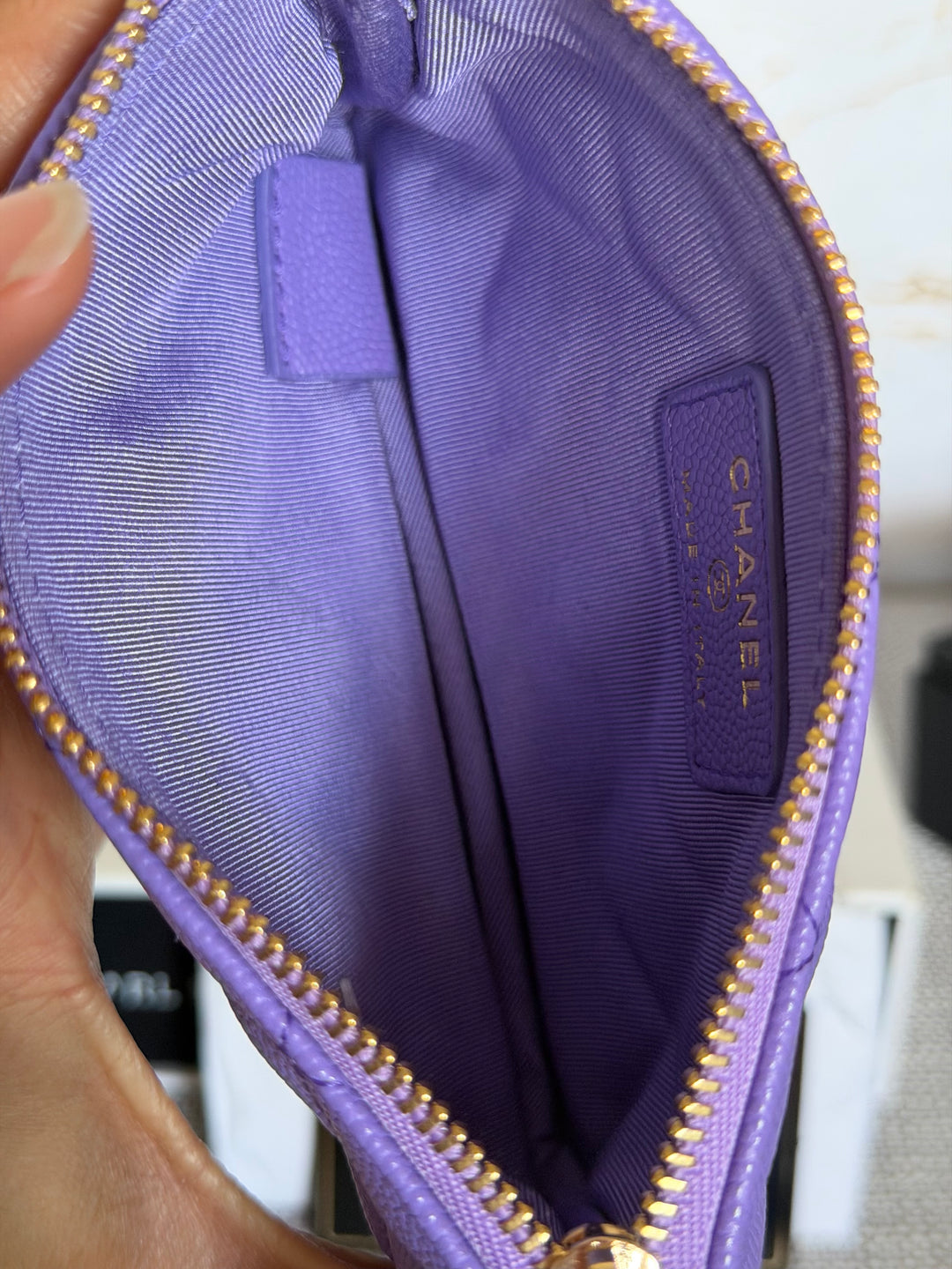 CHANEL series 28 20S purple caviar LGHW Mini O Case Pouch 15 cms