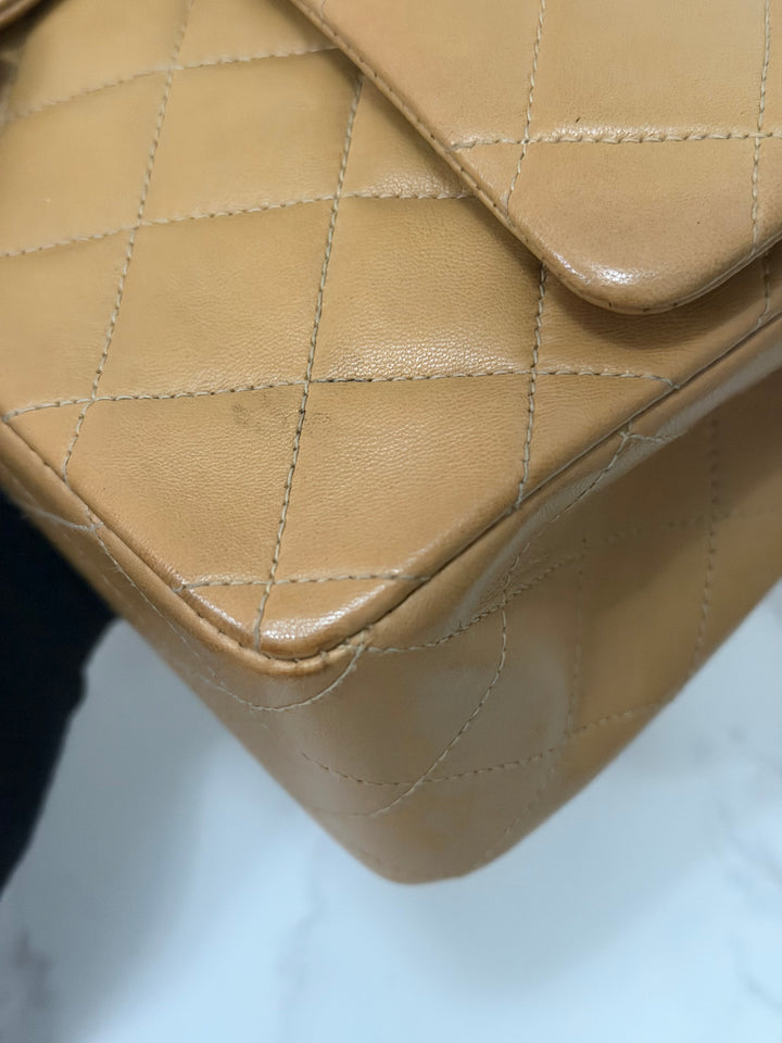 CHANEL series 4 Vintage 24K GHW Dark Beige Lambskin Timeless Classic Medium Double Flap Bag