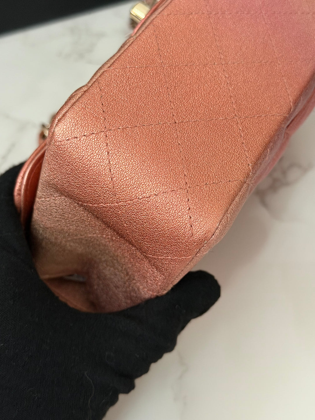 CHANEL 21S Ombré Rose Gold Metallic Copper Lambskin LGHW Mini Rectangular Flap Bag 2021