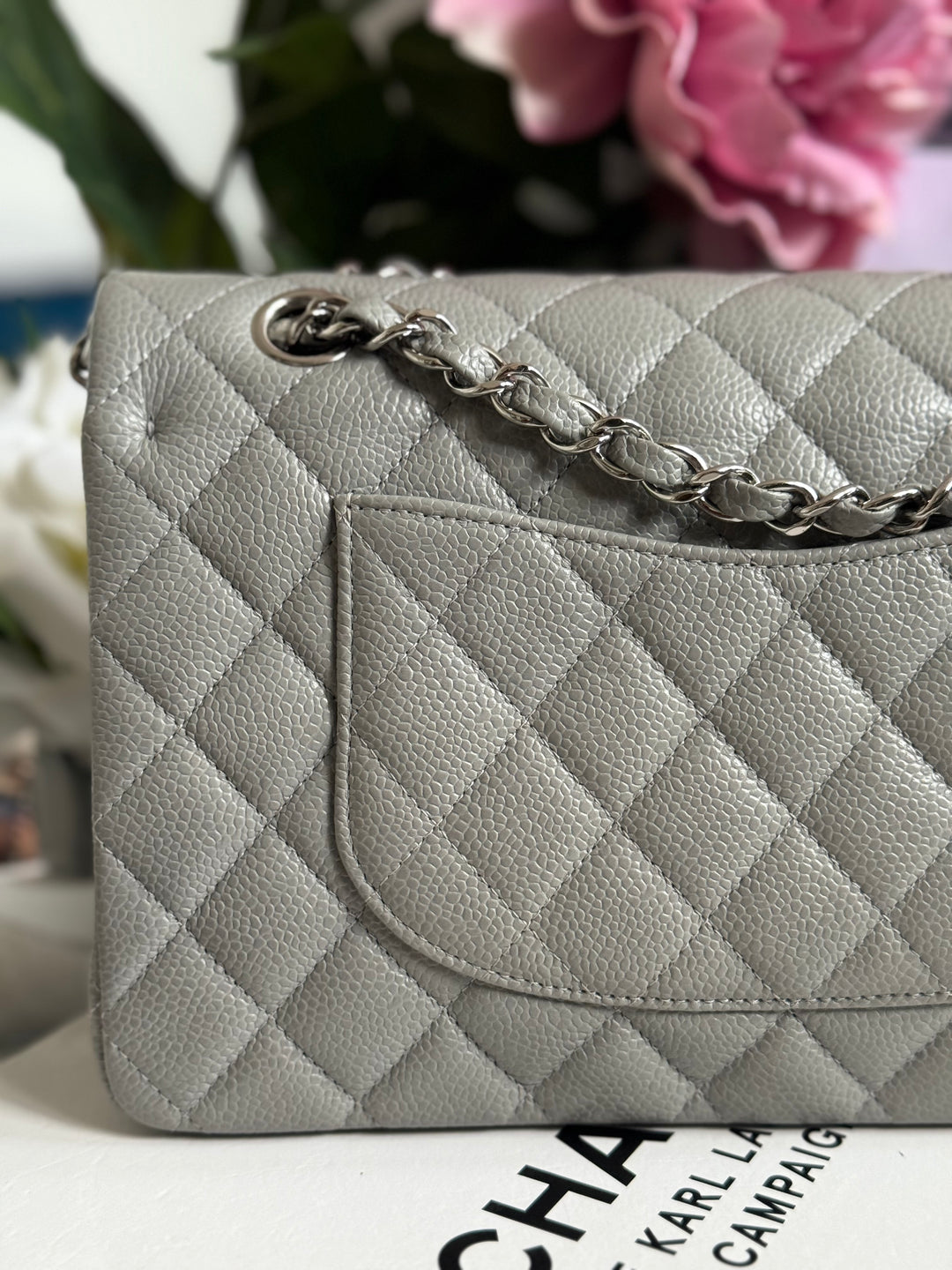 CHANEL series 19 Grey Caviar SHW Medium ML Double Flap Bag 14B collection 2014