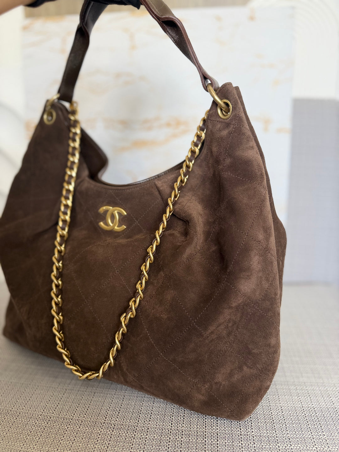 CHANEL 26C Brown Suede Maxi Hobo Bag 2026