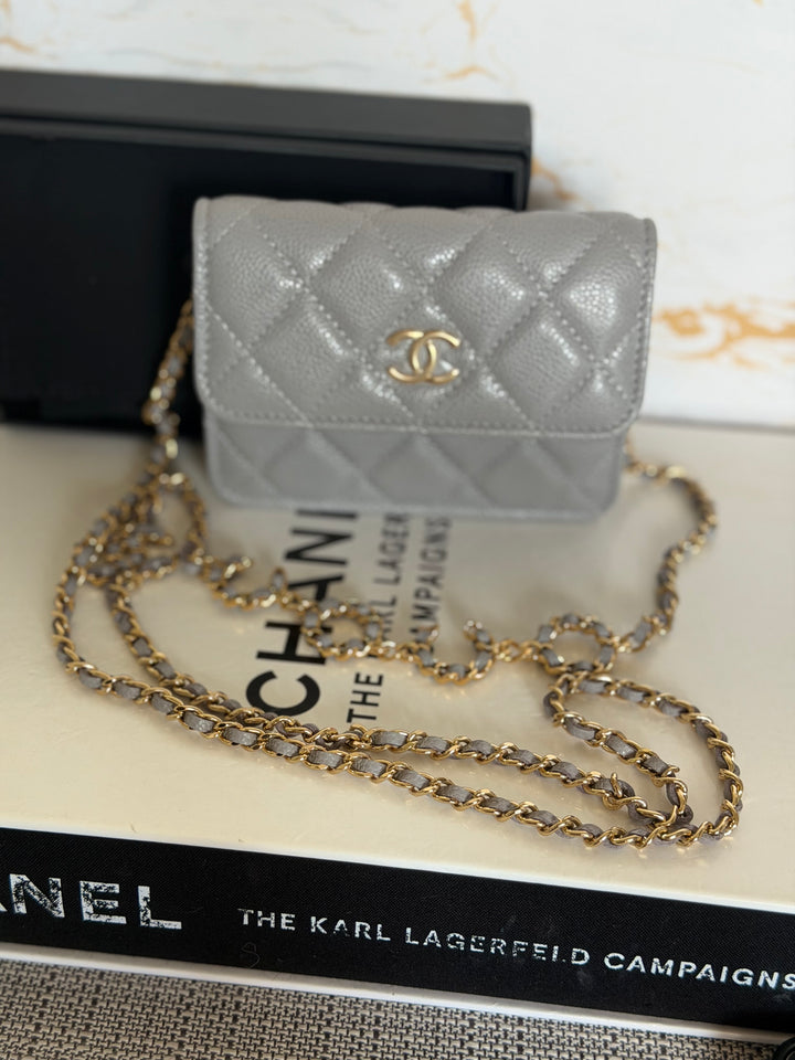 CHANEL 21B Coco Chain Grey Caviar Mini Clutch with Chain 2021