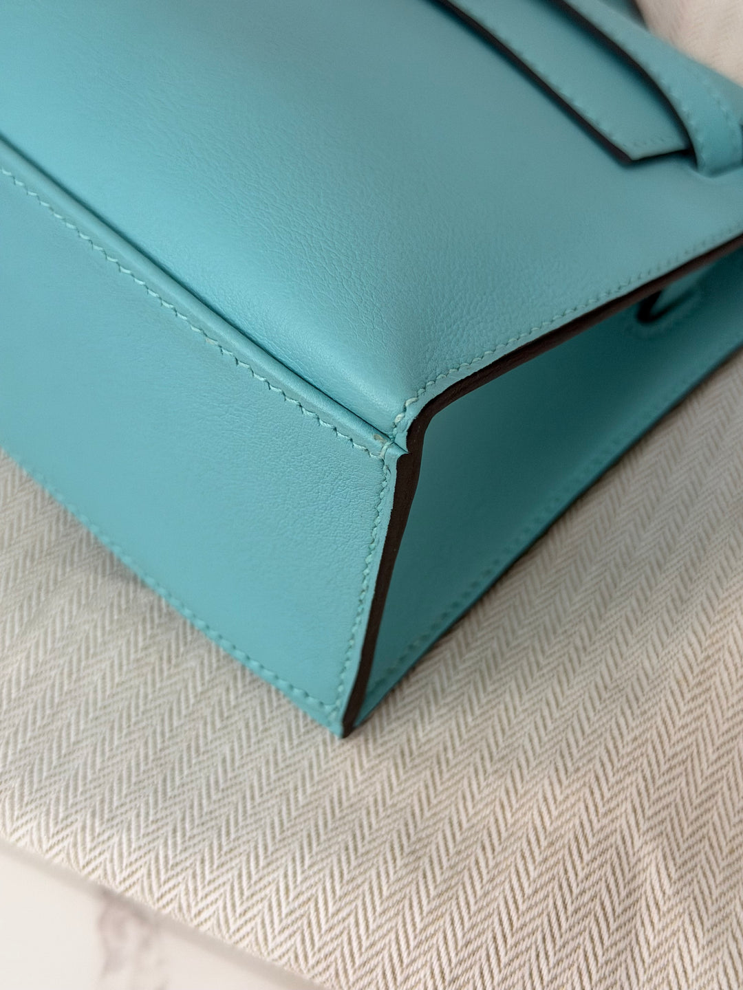 Hermès Kelly Pochette Swift Leather in Bleu Atoll 3P PHW Palladium Hardware Stamp T
