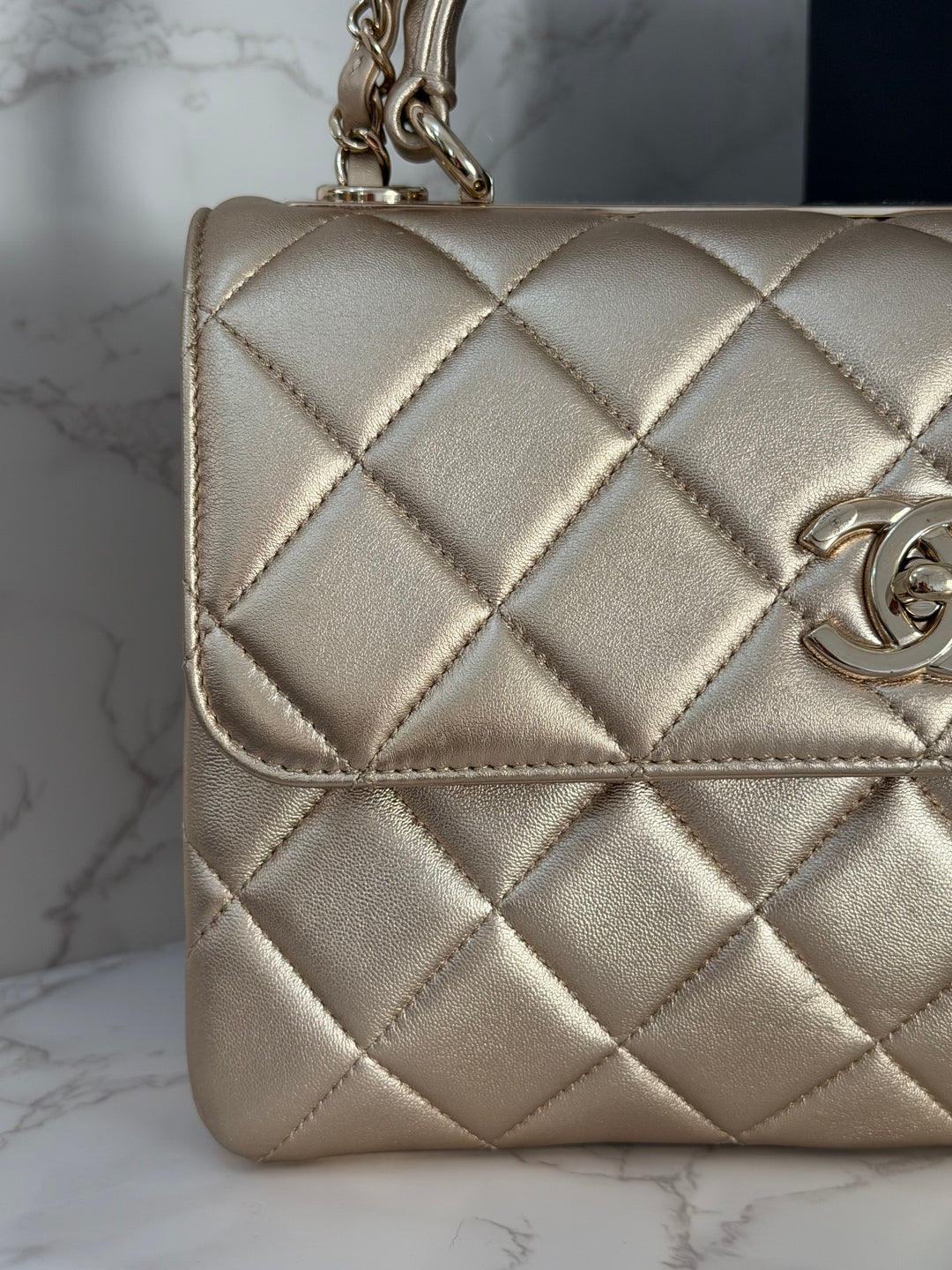 CHANEL series 30 Metallic Gold Lambskin LGHW Trendy CC top Handle Bag with non detachable Strap size SMALL 2020