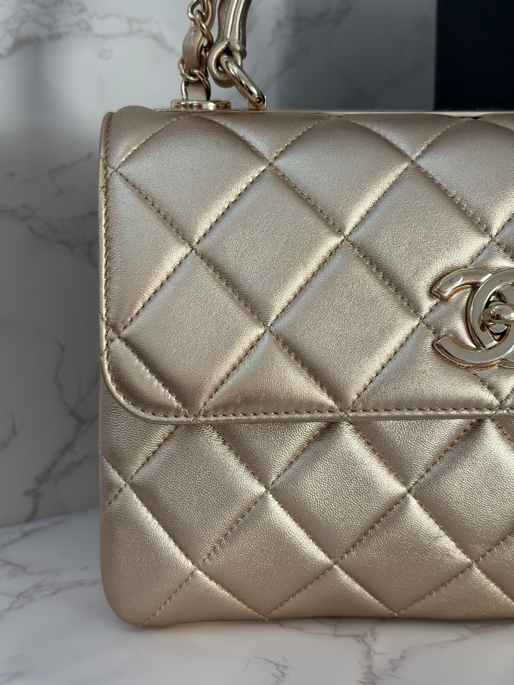 CHANEL series 30 Metallic Gold Lambskin LGHW Trendy CC top Handle Bag with non detachable Strap size SMALL 2020