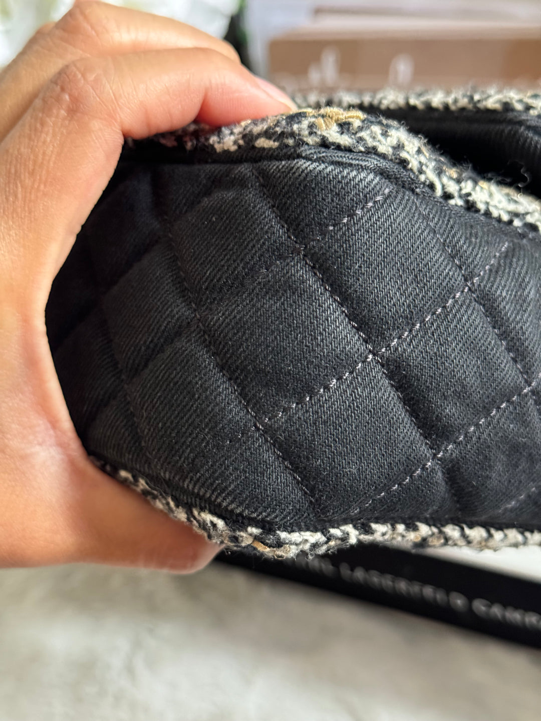 Chanel series 26 Black Denim LGHW Braided in Gold/White/Black Medium Flap Bag