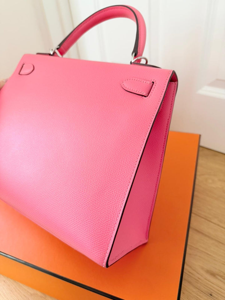 Hermes Kelly 28 in Rose Azalee Pink Epsom Leather PHW Stamp C 2018