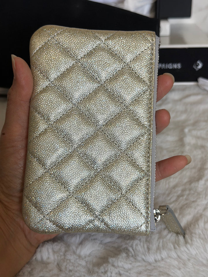 CHANEL 21K Glittery Silver Caviar SHW Mini O Case/Pouch 2021