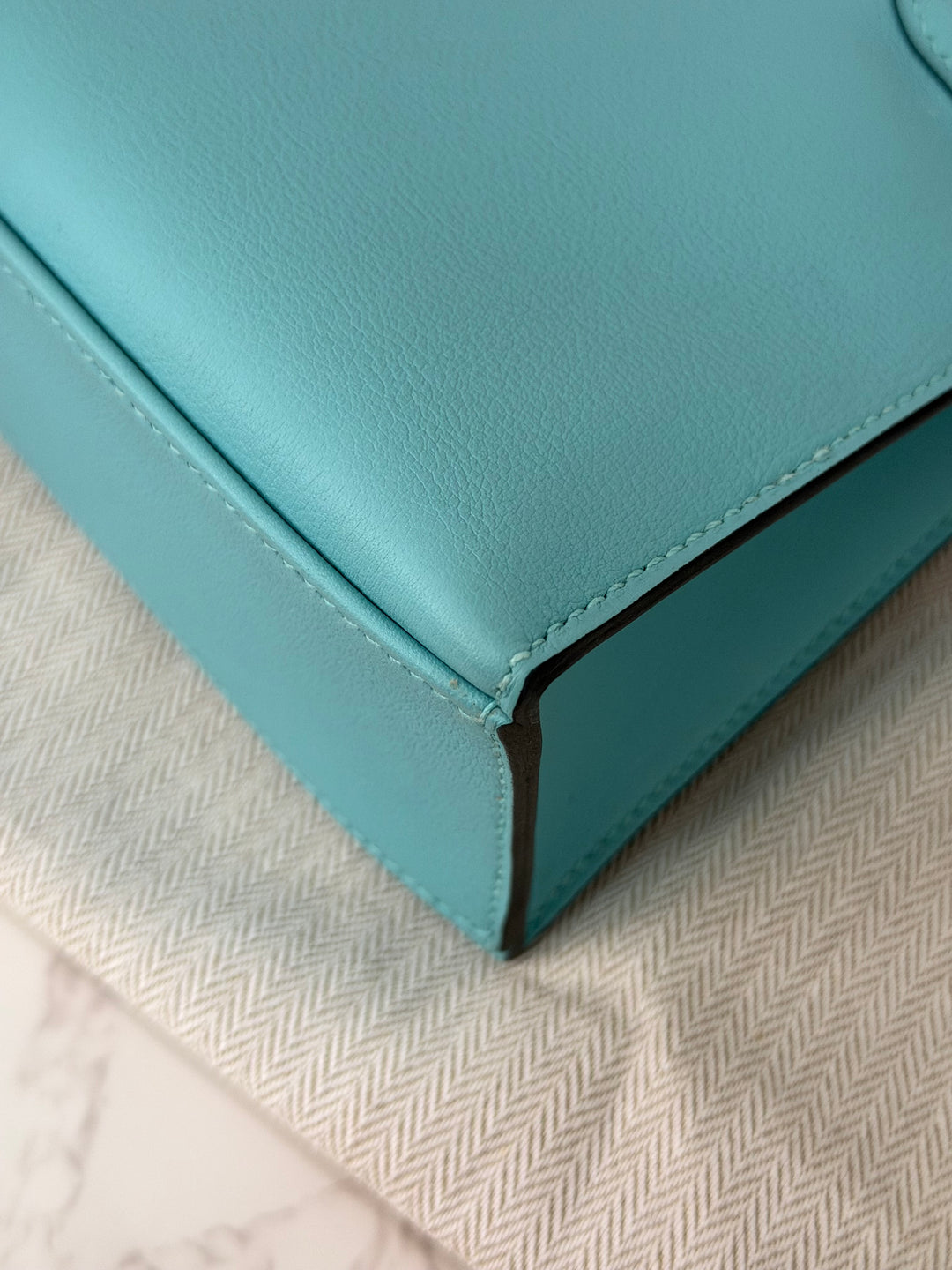 Hermès Kelly Pochette Swift Leather in Bleu Atoll 3P PHW Palladium Hardware Stamp T