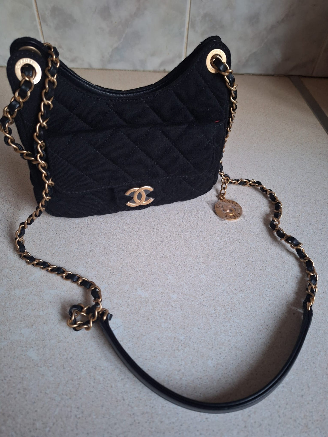 CHANEL Jersey Wavy Hobo Bag with Aged GHW Size Small