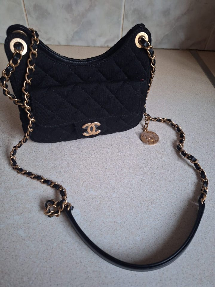 CHANEL Jersey Wavy Hobo Bag with Aged GHW Size Small