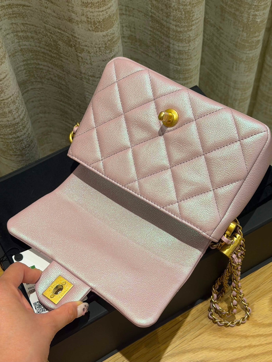 CHANEL 21K iridescent pink caviar aged GHW Adjustable chain My Perfect Mini Flap Bag 2021