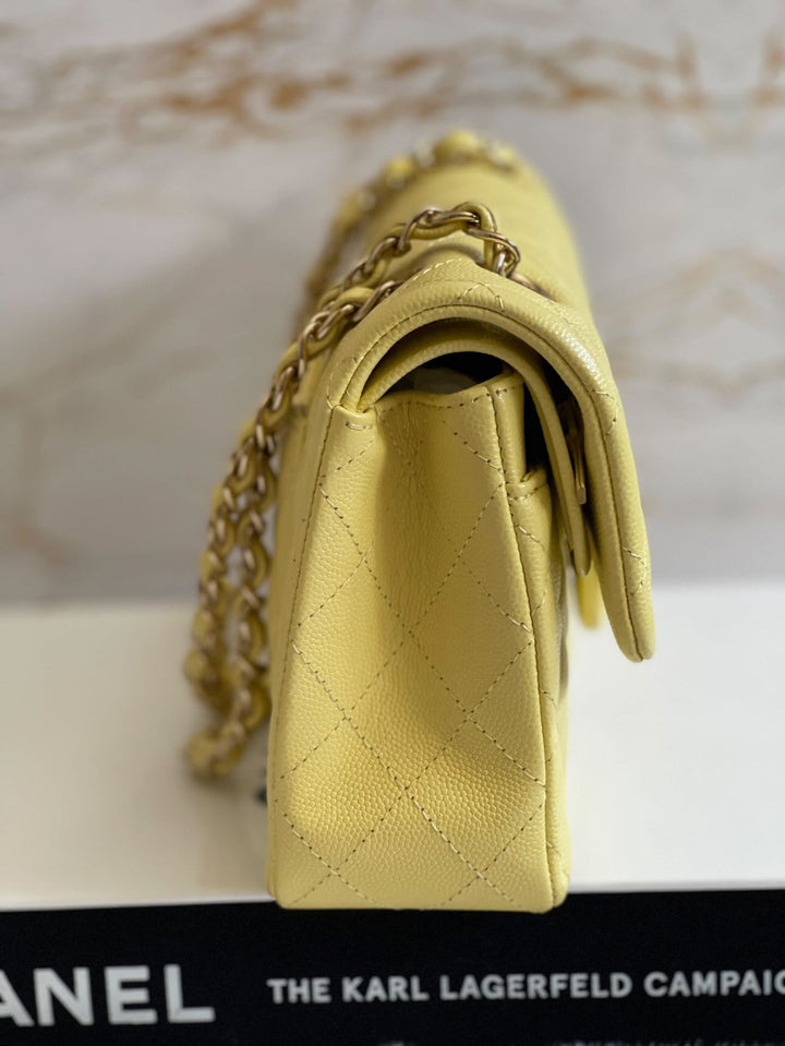 Chanel 20S 2020 Spring/Summer Collection Yellow Caviar LGHW Small Timeless Classic Double Flap Bag