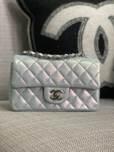 Load image into Gallery viewer, Chanel 21K collection 2021 Iridescent Light Blue Calf skin SHW Mini Rectangular Flap Bag
