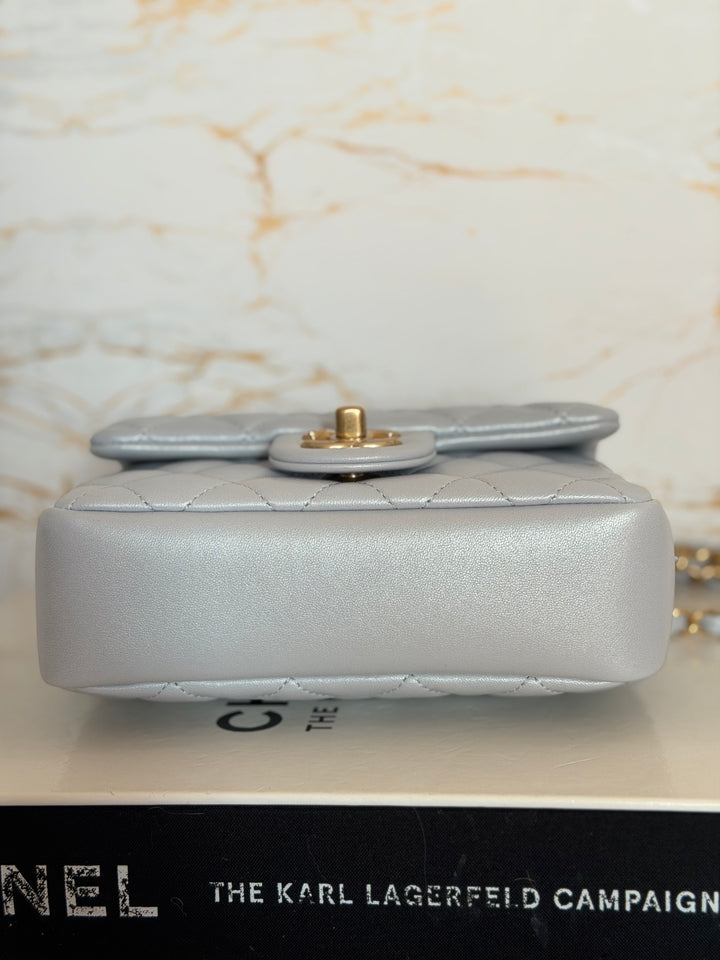 CHANEL Pearl Twist Pearly Light Blue Lambskin Mini Flap Bag 2023