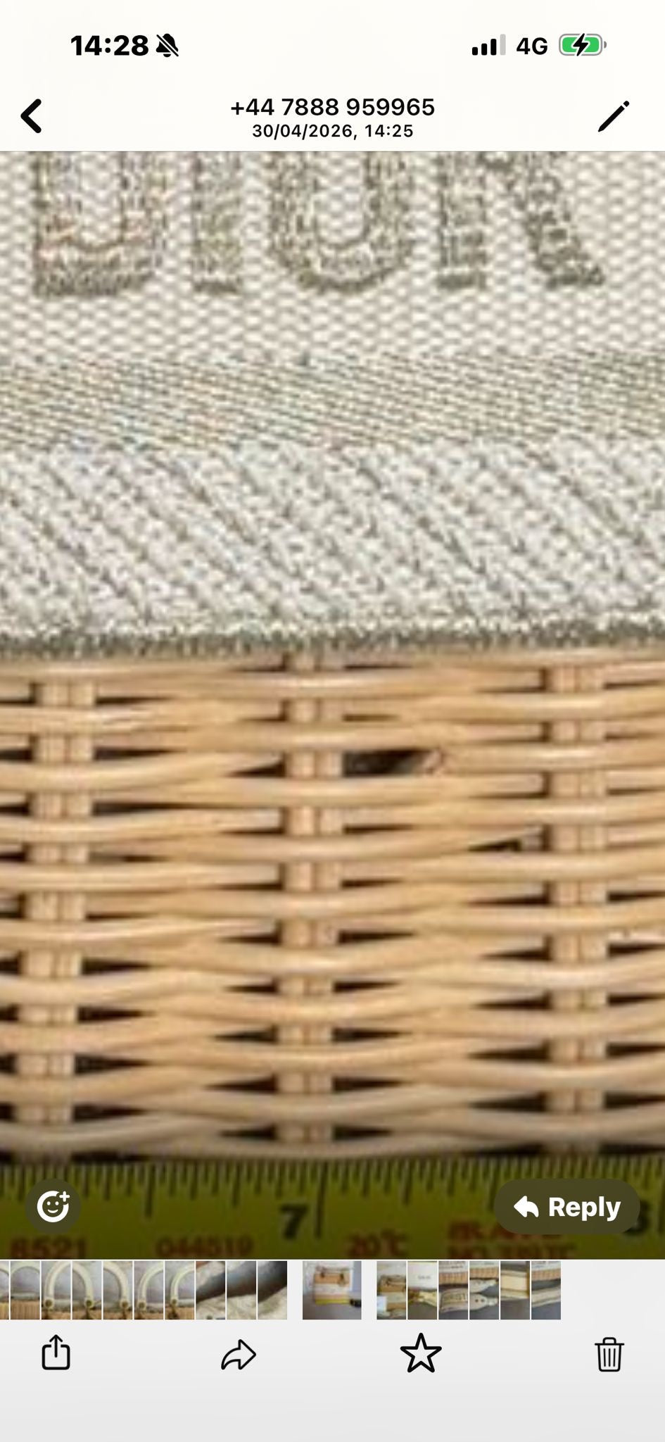 DIOR Lady Dior White/Gold Wicker Bag size SMALL with Guitar Strap