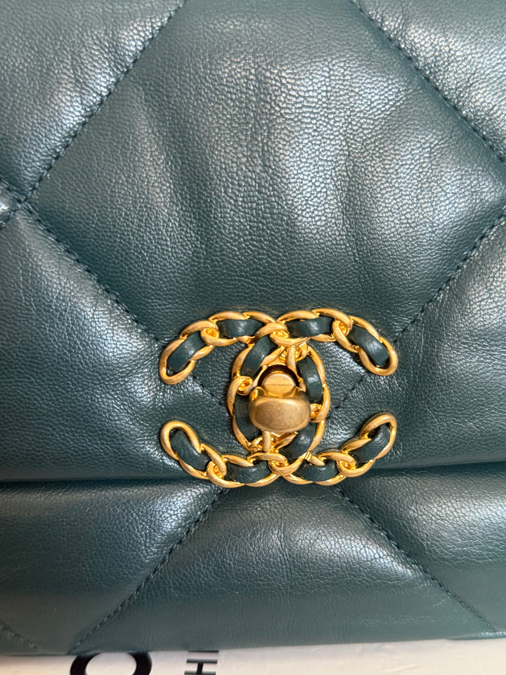 CHANEL 19 size SMALL in 20B Teal Dark Green Goat skin mixed hardware 2020