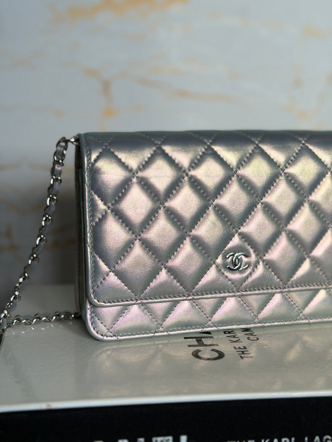 CHANEL Silver Lambskin SHW Classic Wallet on Chain (WOC) 2022