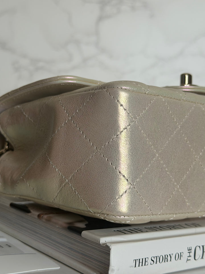CHANEL 20B Iridescent Ivory Calf skin LGHW Mini Rectangular Flap Bag 2020