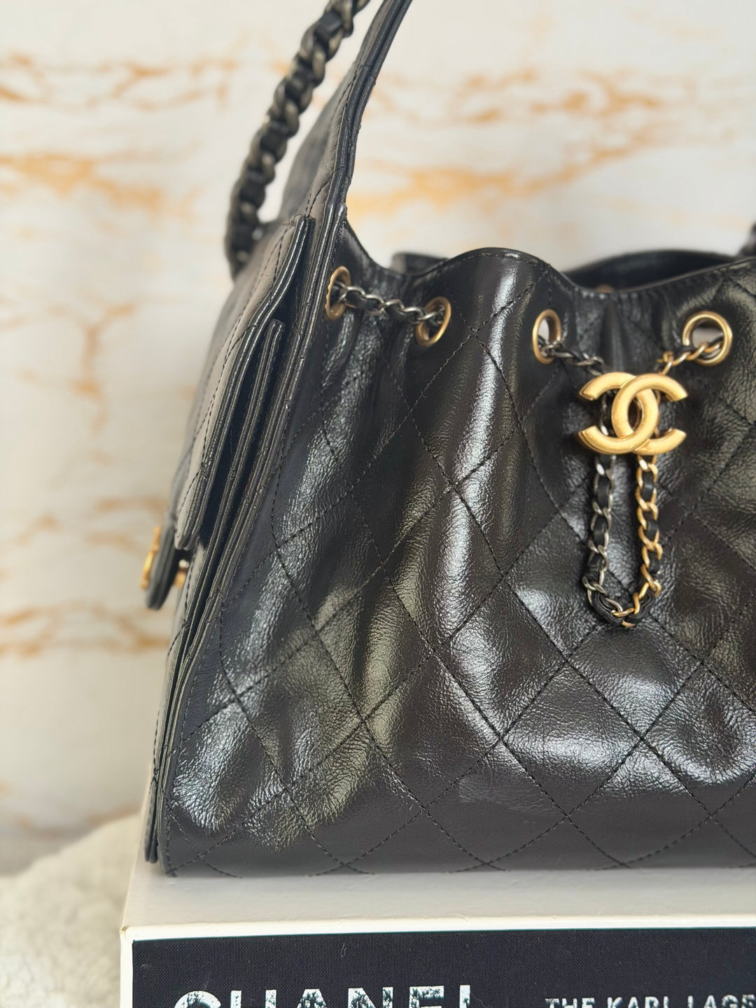 CHANEL Black Shiny Calf Skin Mixed Hardware 25 Hobo Bag size SMALL 2025/2026