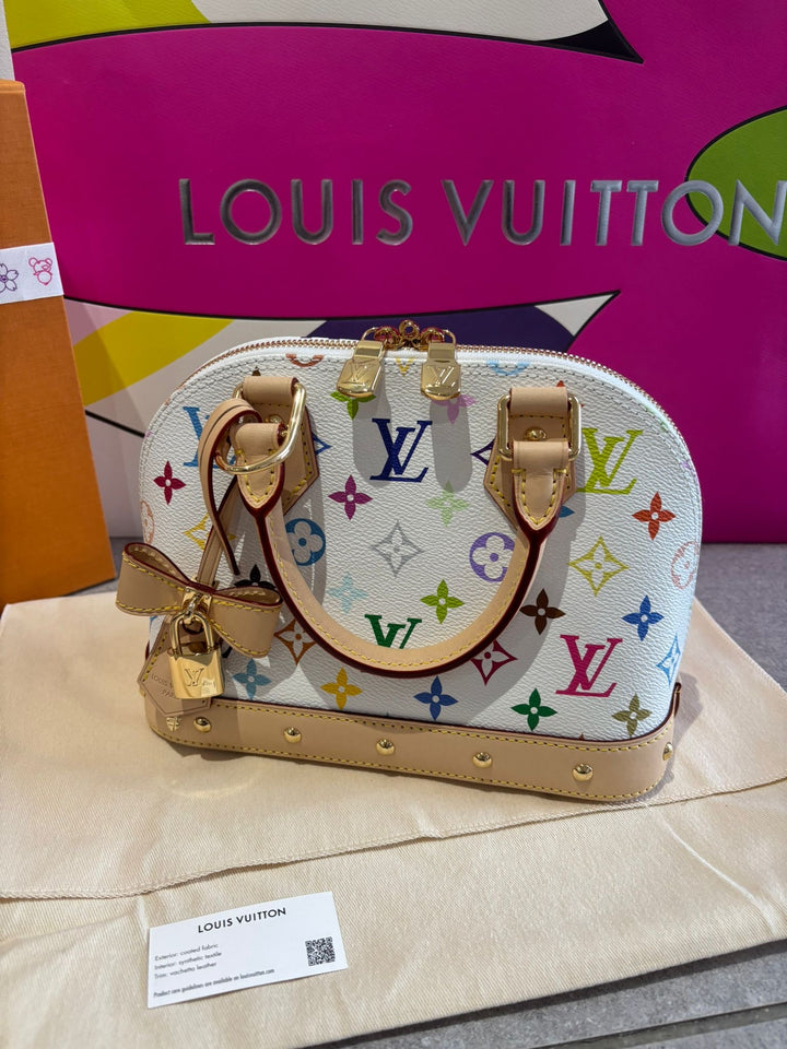 Louis Vuitton LV Alma BB Takashi Murakami LV x TM Multicolored Monogram Canvas Blanc White