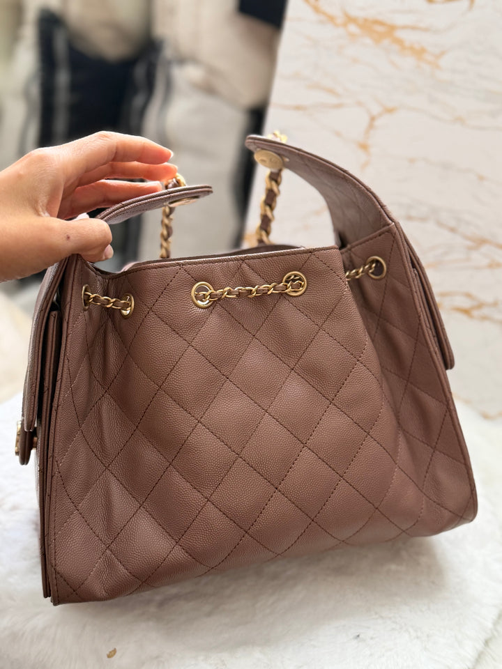 CHANEL 26P collection Brown Caviar 25 Hobo Bag Aged GHW Size SMALL
