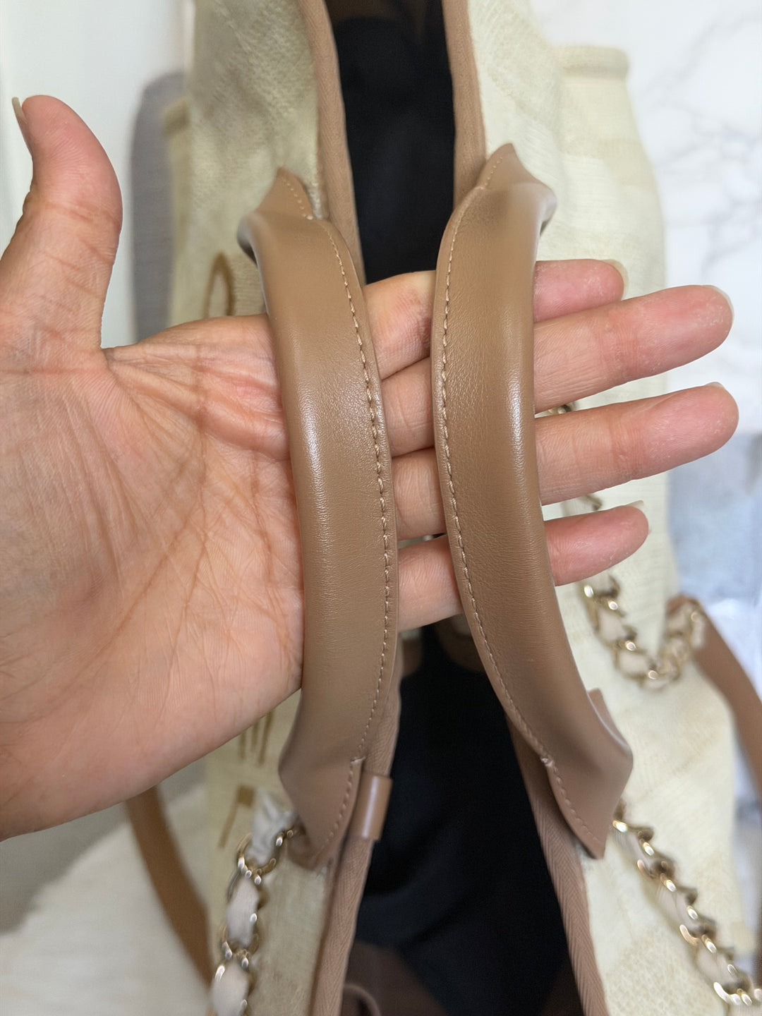 CHANEL series 29 Beige and Brown Stripe Medium 15 inches Deauville Tote Bag 2020