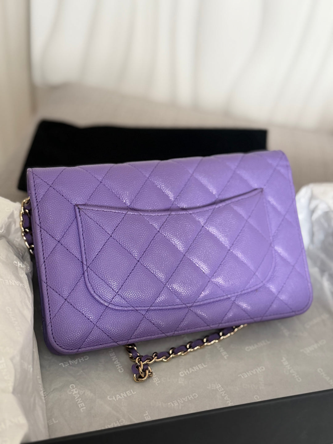 CHANEL series 28 20C Purple Caviar LGHW Classic Wallet on chain (WOC)