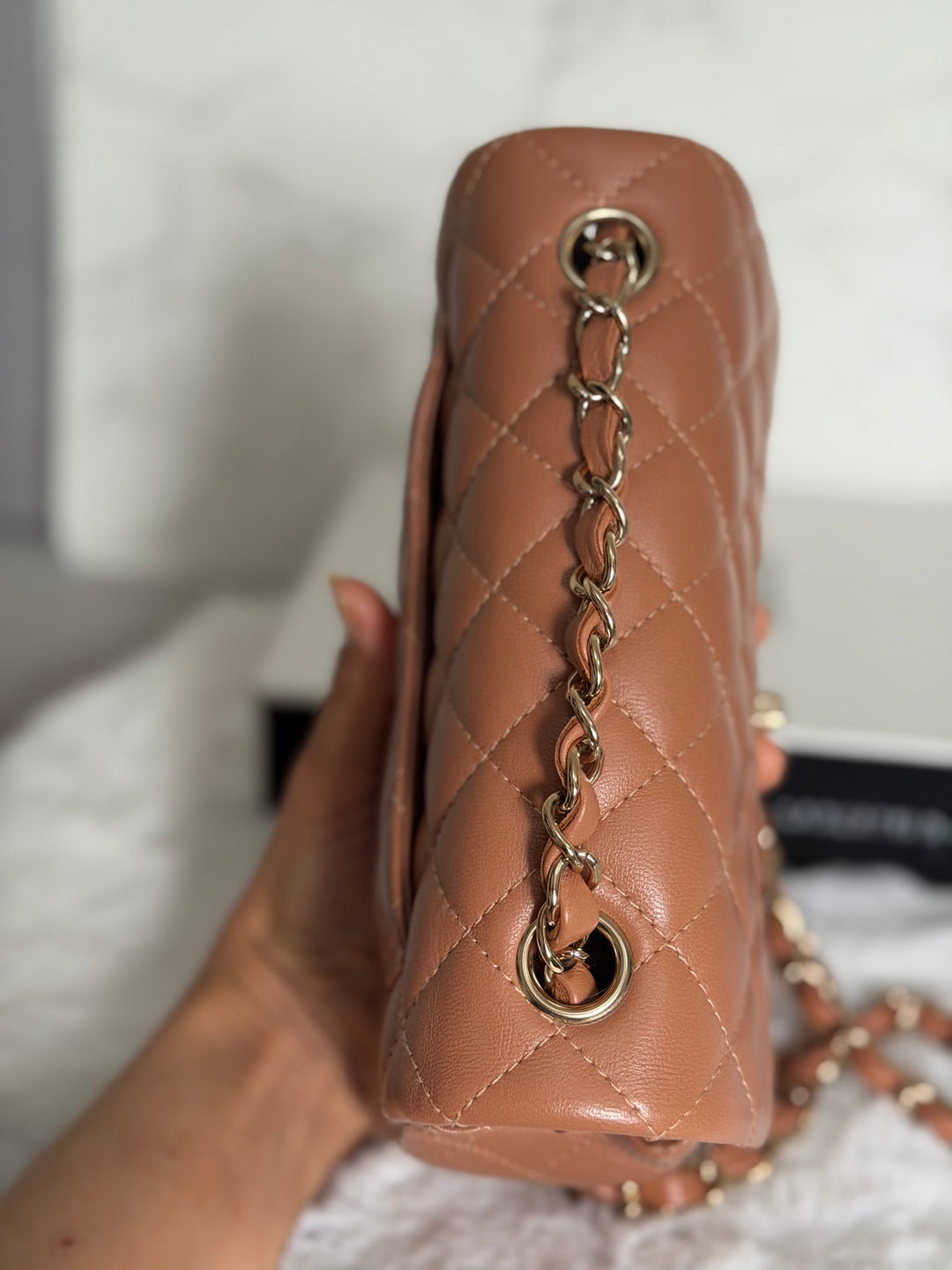 CHANEL 22S Caramel Brown NB356 Lambskin LGHW Mini Rectangular Flap Bag 2022