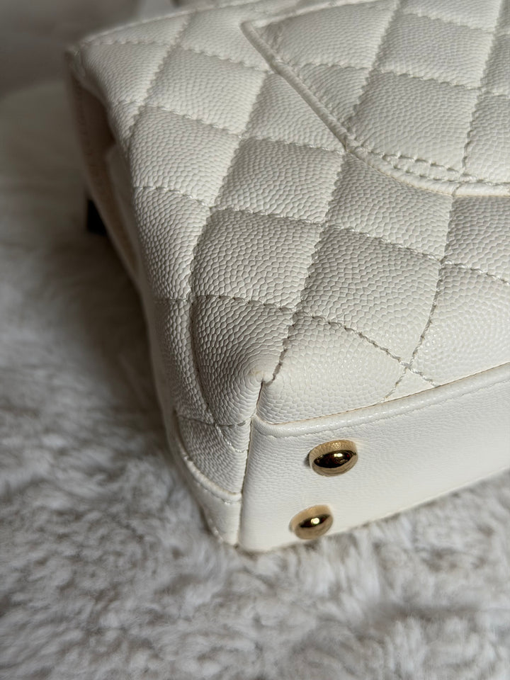 CHANEL White Caviar LGHW Coco Handle Flap Bag Size SMALL with detachable Strap Microchipped