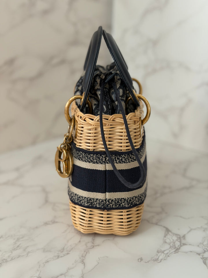 DIOR Lady Dior Wicker Bag Oblique Canvas in Black and Cream size Mini