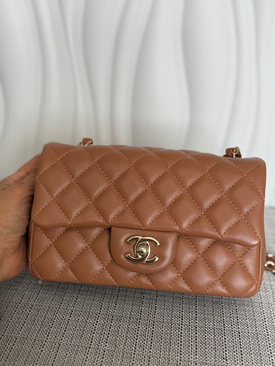 CHANEL 22S collection Caramel Brown NB356 Lambskin LGHW Mini Rectangular Flap Bag 2022