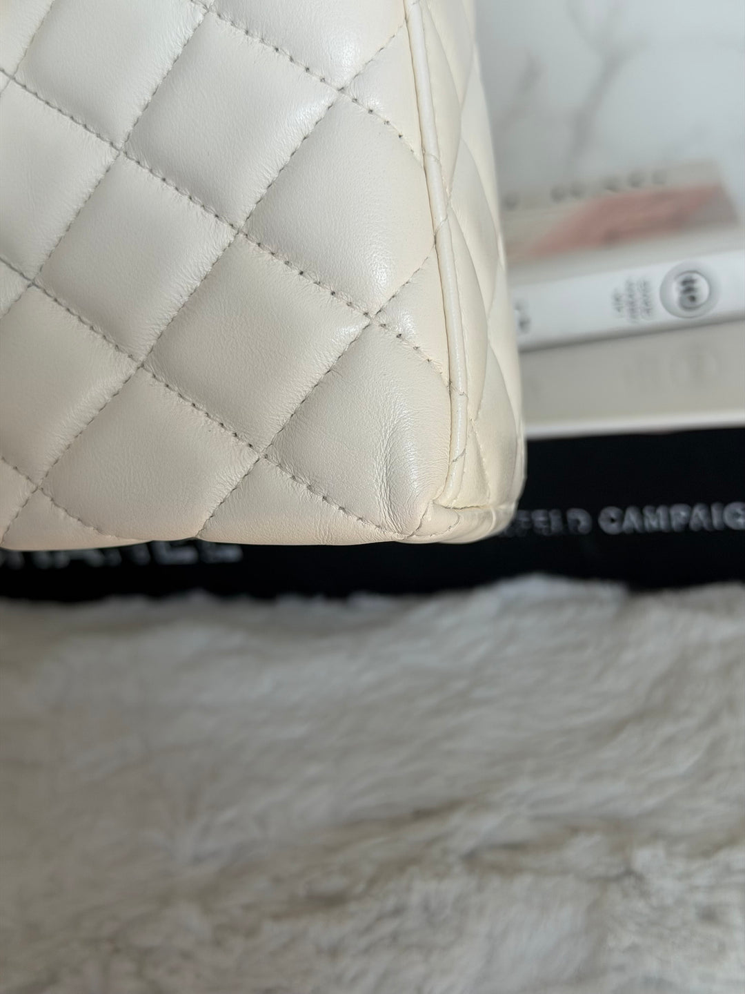 CHANEL White Calf skin Aged GHW Kelly Shopping Bag Size Small 2026