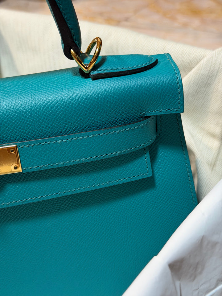 Hermes Kelly 28 Sellier Epsom Leather SO Bleu Paon GHW Stamp D 2019