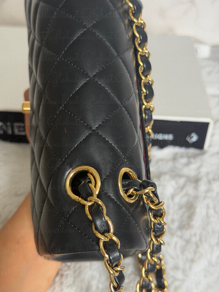 CHANEL Black Lambskin GHW SMALL Timeless Classic Double Flap Bag 2022 Microchipped
