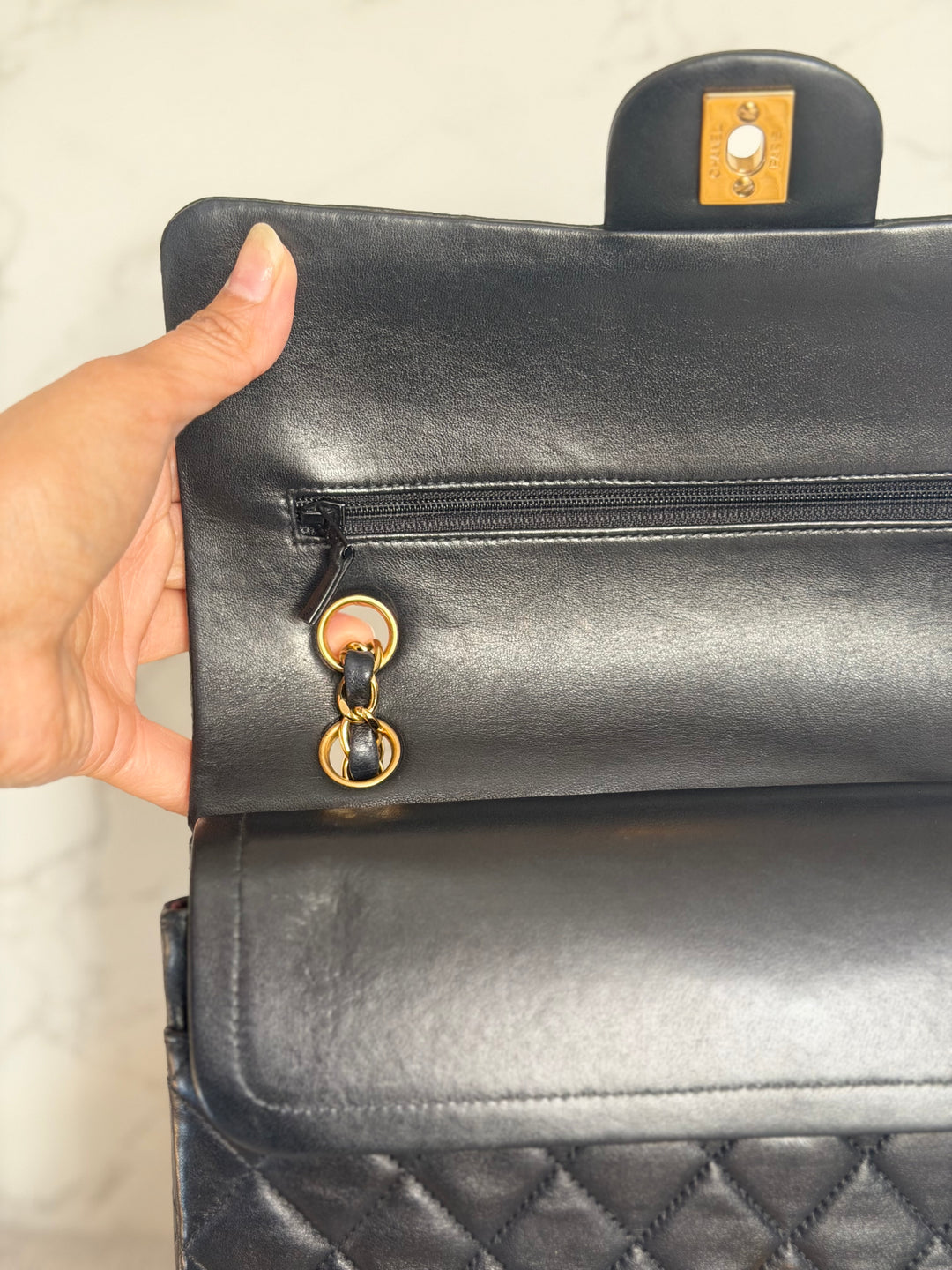 CHANEL series 6 Black Lambskin 24K GHW Vintage Medium ML Timeless Classic Double Flap Bag circa 2000-2002