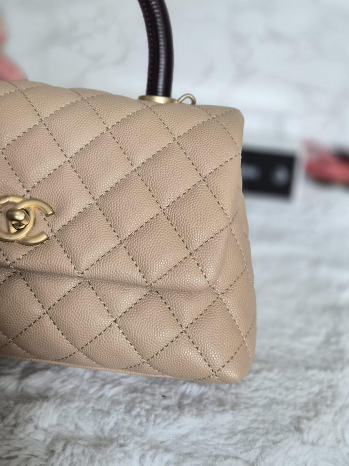 CHANEL series 29 Beige Caviar Aged GHW Deep burgundy Lizard Handle Coco Handle size Small 2019/2020