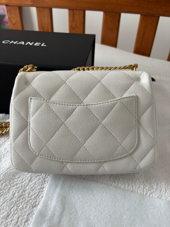 CHANEL 23P 2023 White Caviar Sweetheart Adjustable Chain Small Flap Bag Aged GHW